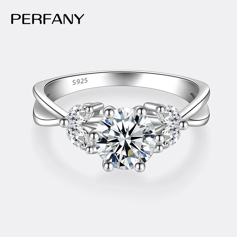 PERFANY 1CT Moissanite Ring for Women S925 Pure Silver Flower Design Laboratory Certification Diamond Wedding Elegant Jewelry - Madeinsea©