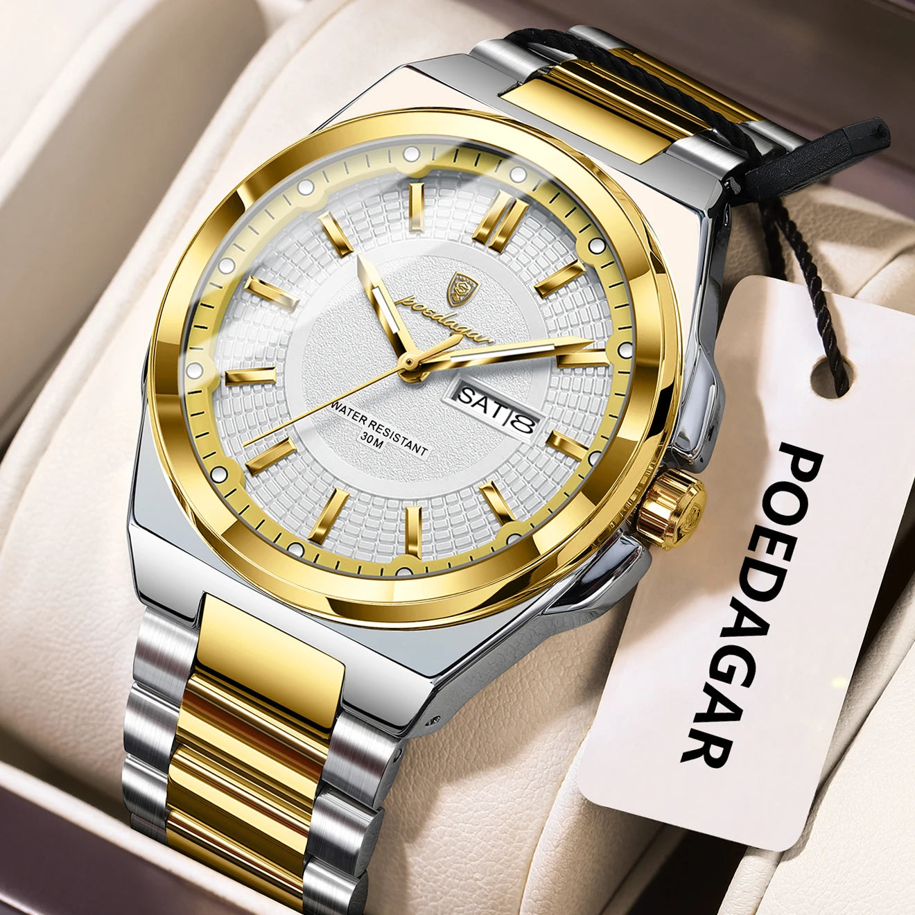 POEDAGAR Sport Original Men Clock Quartz Date Week Luxury Man Wristwatch Waterproof Luminous Stainless Steel Men's Watches Reloj - Madeinsea©