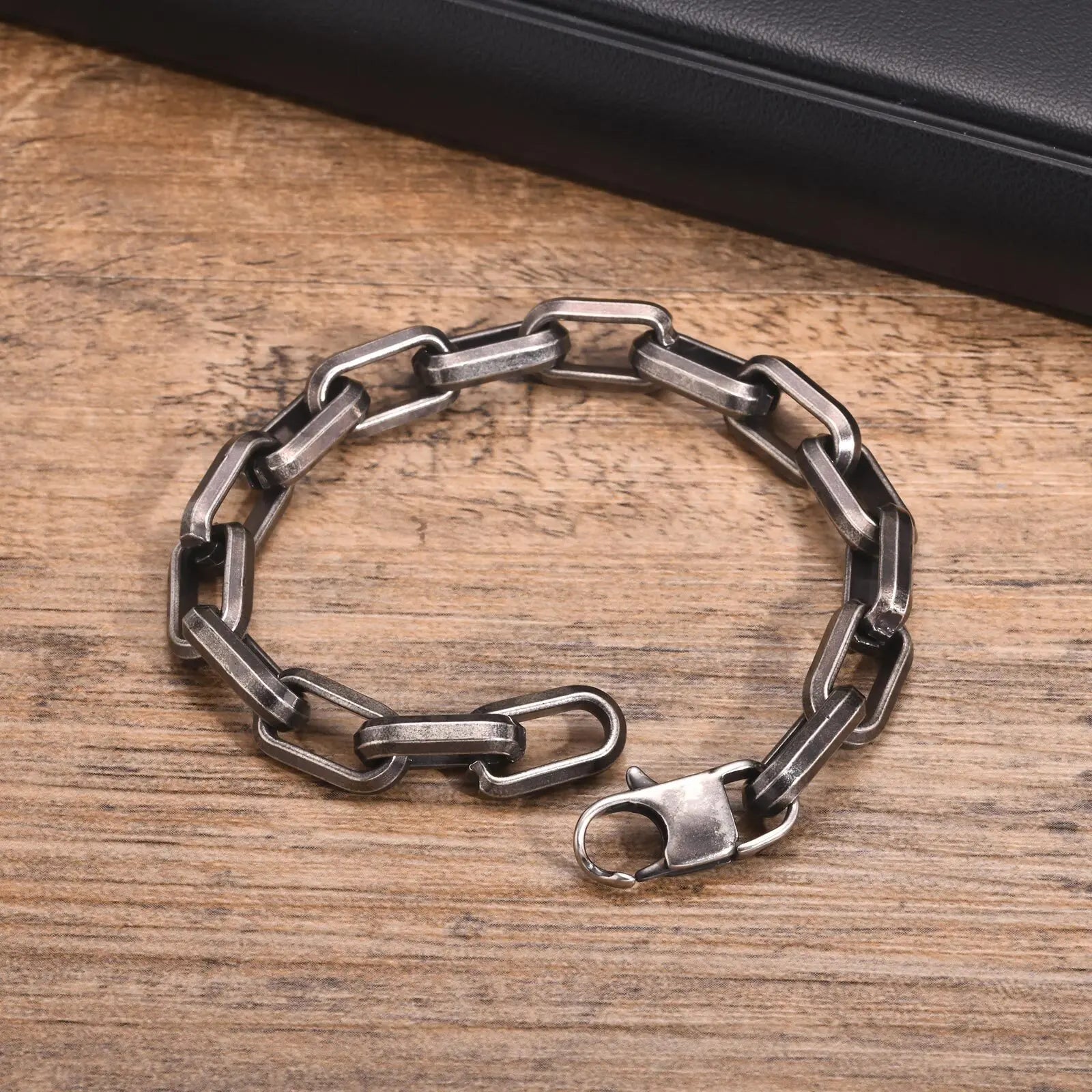 Vnox Punk Heavy Rectangular Link Chain Bracelets for Men Teens Boys, Vintage Oxidized Paperclip Chain Wristband, Chunky Jewelry - Madeinsea©