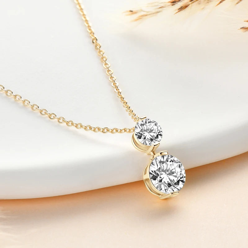 OXTAO 925 Sterling Silver Moissanite Two-stone Pendant Necklace for Women  D Color VVS1 Diamond Engagement Wedding Jewelry Gift