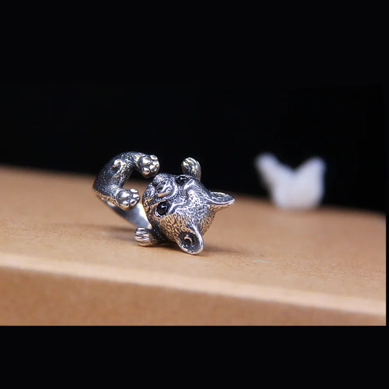 Retro Bulldog Puppy Ring For Men Women Cute Silver Color Adjustable Ring Pet Handmade Jewelry Accessories Unisex Gift For Lovers - Madeinsea©