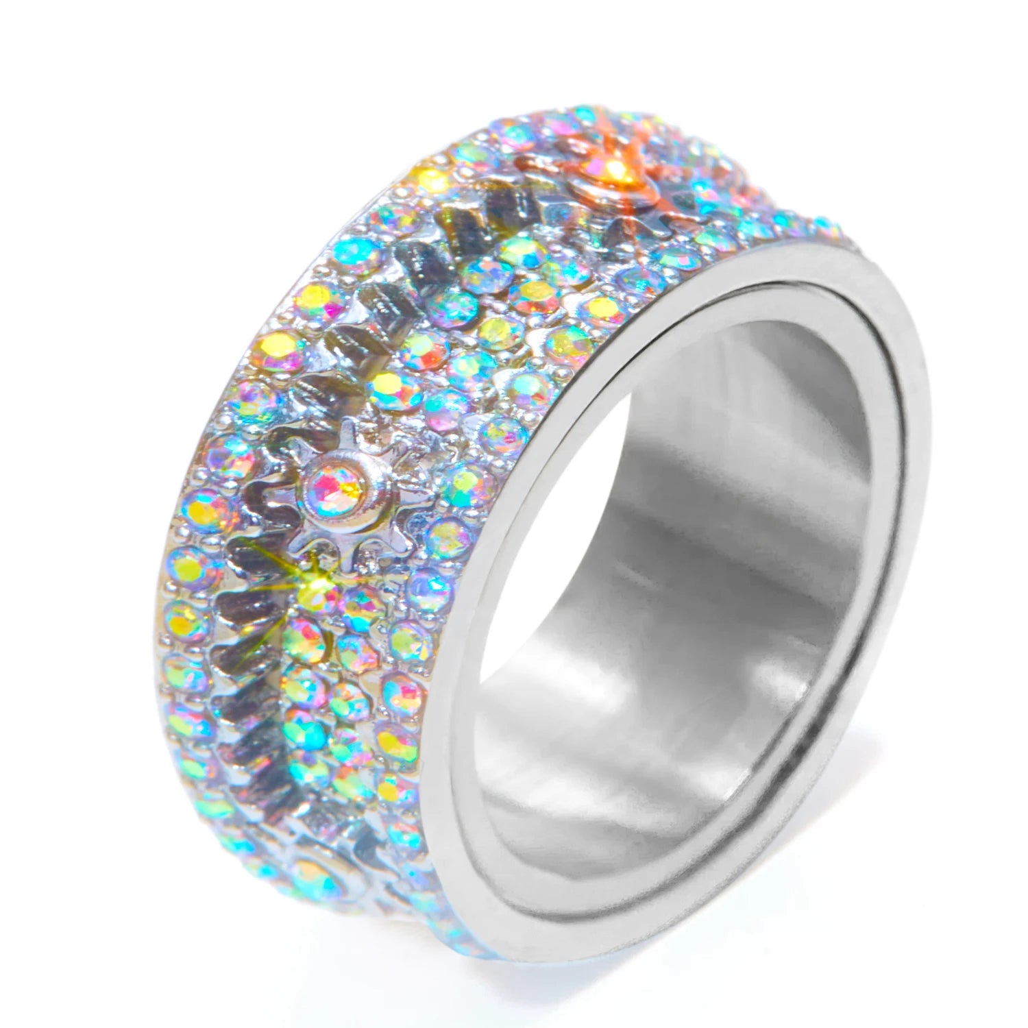 New Spinner Zircon Rings For Men Women Full Rhinestone Stainless Steel Rotatable Finger Ring Anxiety Relief Stress Jewelry Gifts