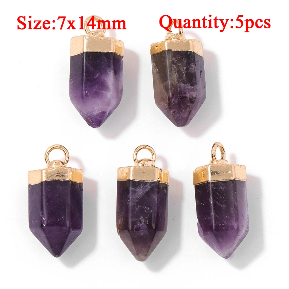 Wholesale Natural Amethyst Pendant Connector Reiki Hexagon Sun Bag Sun Stone Charm For Handmade Women Necklace Bracelet Jewelry