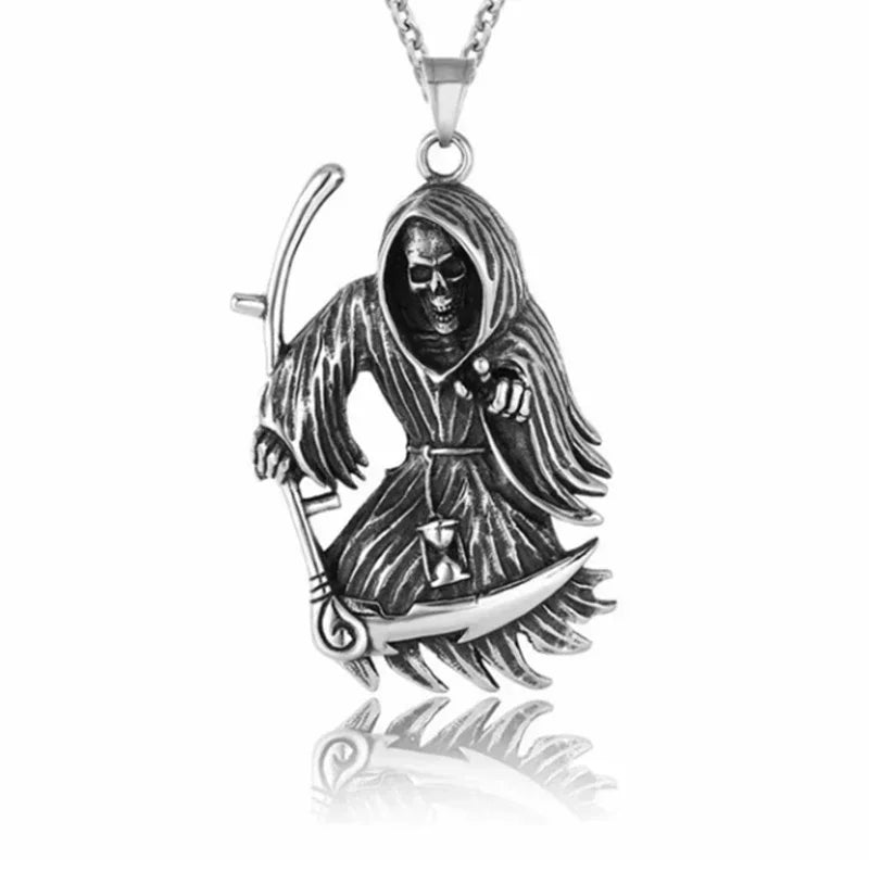 Gothic Vintage Reaper\\\\'s Scythe Necklace Life Ghost Devil Pendant Men\\\\'s Personality Halloween Trend Charm Jewelry Gift