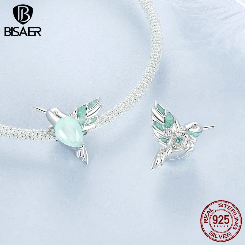BISAER 925 Sterling Silver Oasis Butterfly Unicorn Ladybug Charms Perles Colibri Pendentif pour Femmes DIY Bracelets Fine Jewelry