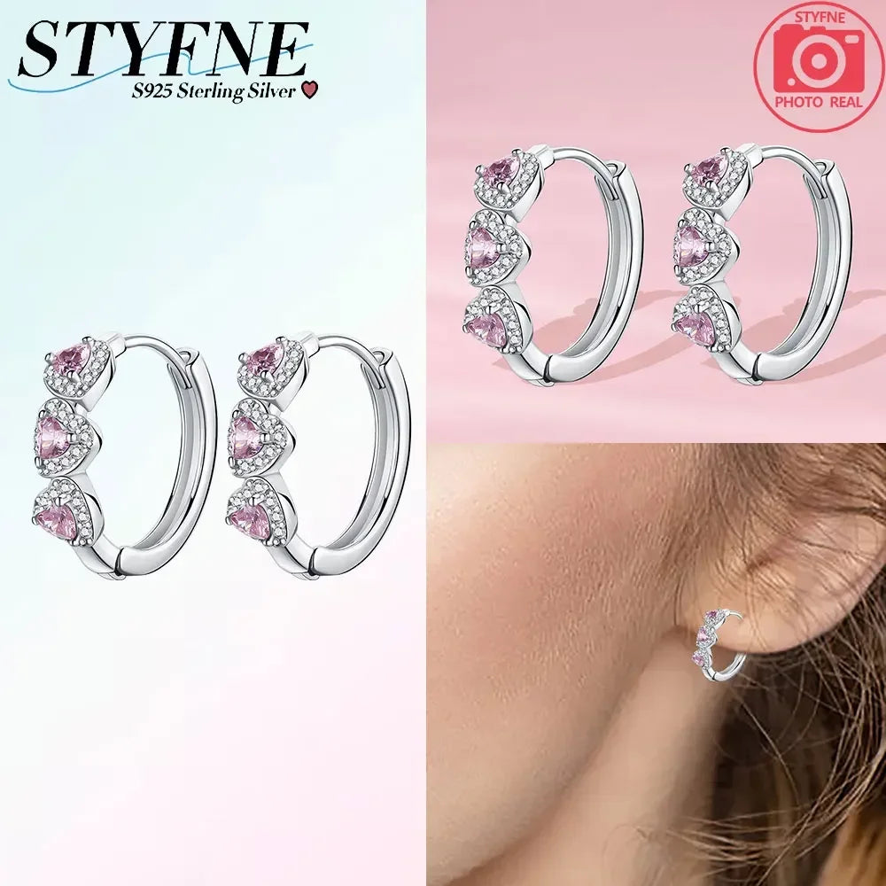 925 Sterling Silver Earrings Women Jewelry Butterfly Flower Pink Flowers Zircon Hoop Ear Studs Sparkling Earring Wedding Gift