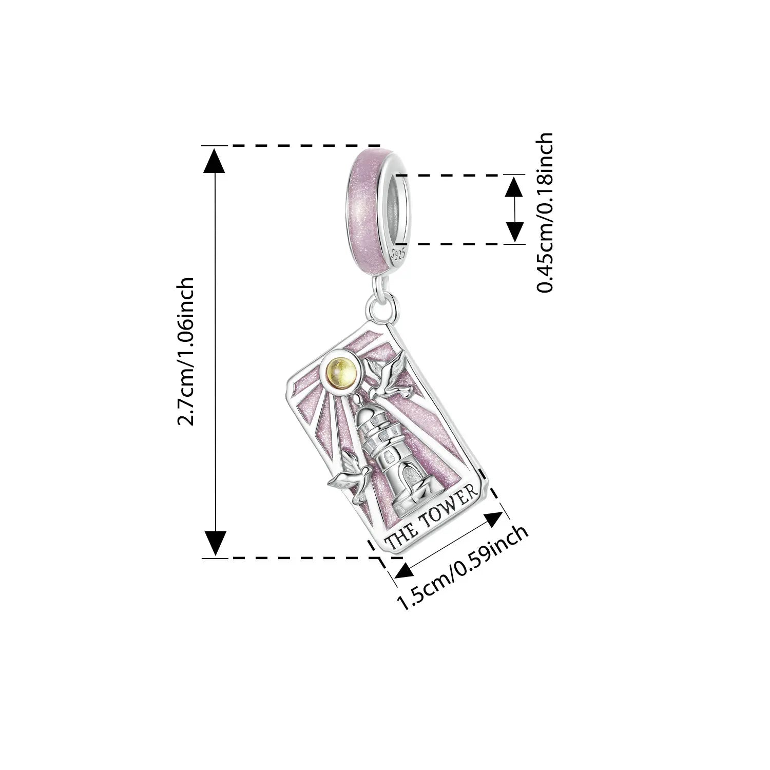 Bamoer 925 Sterling Silver Magical Tarot Card Pendant Purple Rectangle Beads for Women Teens  Bracelet & Bangle DIY Special Gift