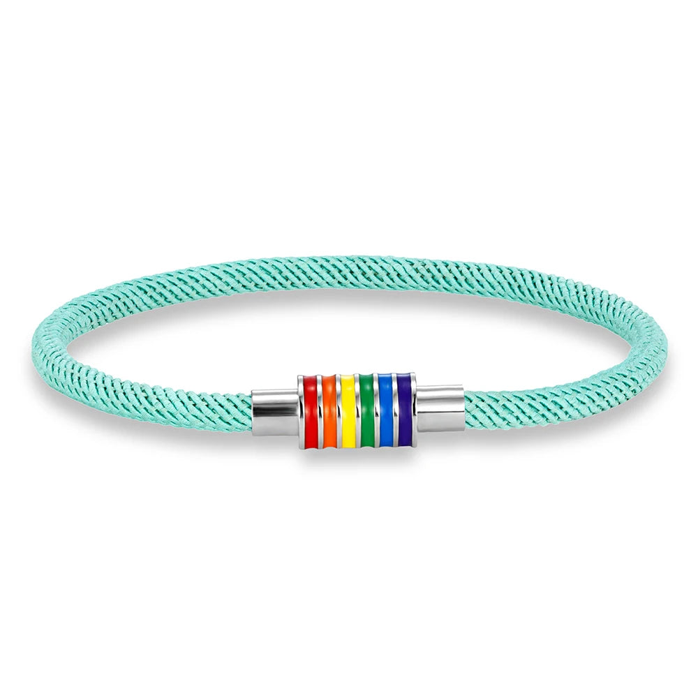 MKENDN Minimalist Rope Bracelet Unisex Stainless Steel Rainbow Clasp Waterproof Natuical Rope Braslet Gift For Lovers LGBT