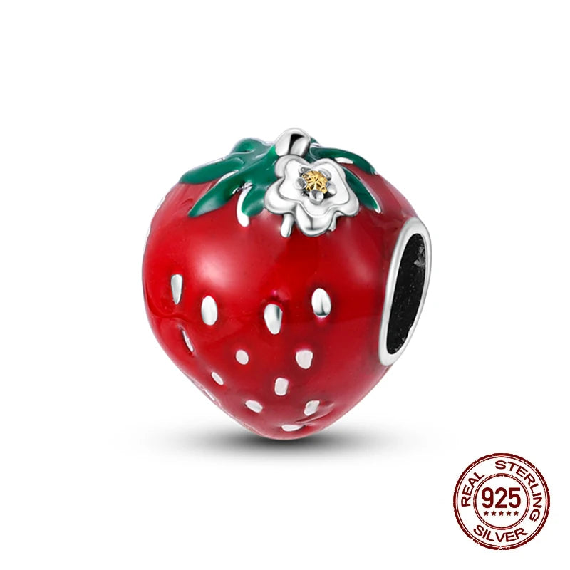 925 Silver Change Color Strawberry Cherry Avocado Fruit Series Charms Beads For 925 Original Bracelets DIY Birthday Jewelry Gift