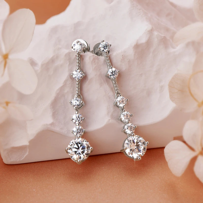 OXTAO 3ct Moissanite Drop Piercing Earrings 925 Sterling Silver Long Chain Tassel Earring for Women Wedding Jewelry Gifts GRA