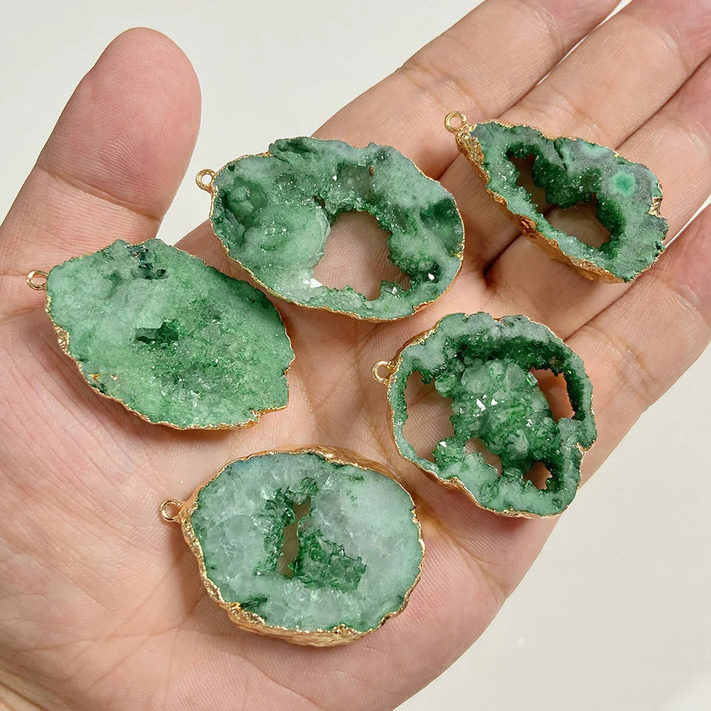 1 PCS Colorful Natural Quartz Geode Pendant Irregular Shape Gold Color Plated Agat Slice Charm Pendants For Jewelry Necklace DIY