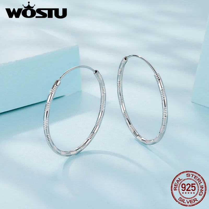 WOSTU 925 Sterling Silver Simple Luxury Hoop Earrings For Women, S925 Stacking Hoops Textured Women Statement Jewelry Gift