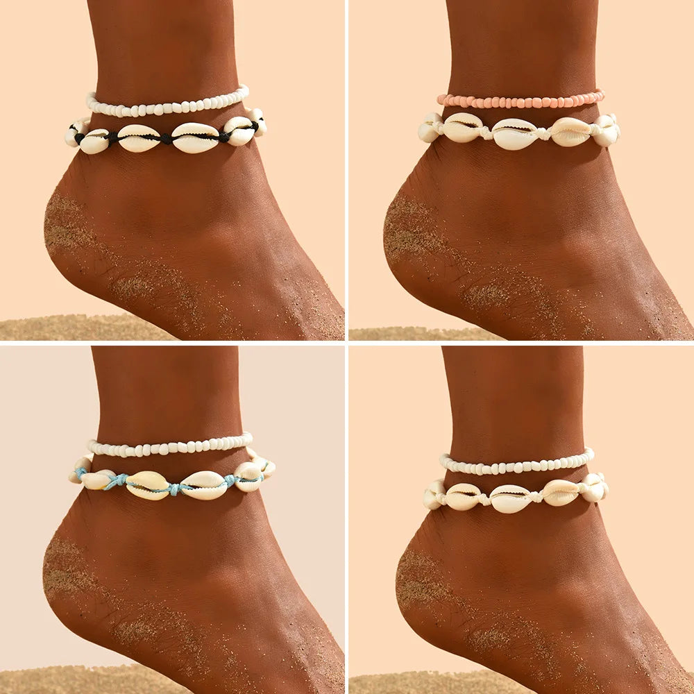 Boho Starfish Conch Shell Beads Anklet Bracelet On The Leg Pineapple Flower Anklets Barefoot For Women Leg Chain Beach Jewelry - Madeinsea©