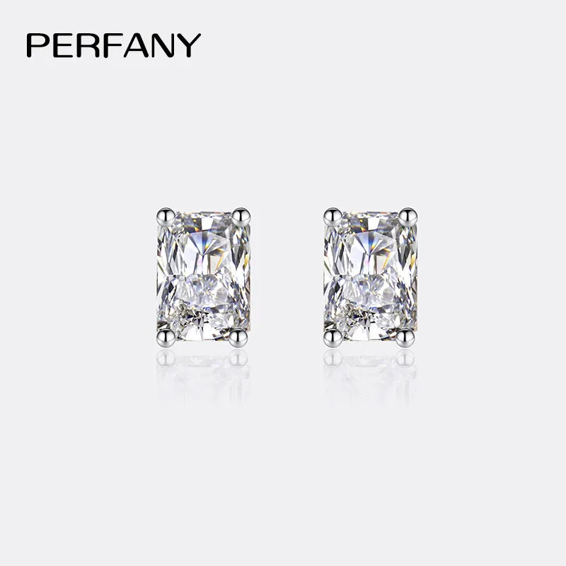 PERFANY 2CT Emerald/Radiation Cut Moissanite Earrings for Women S925 Pure Silver Rectangular Laboratory Diamond Wedding Jewelry
