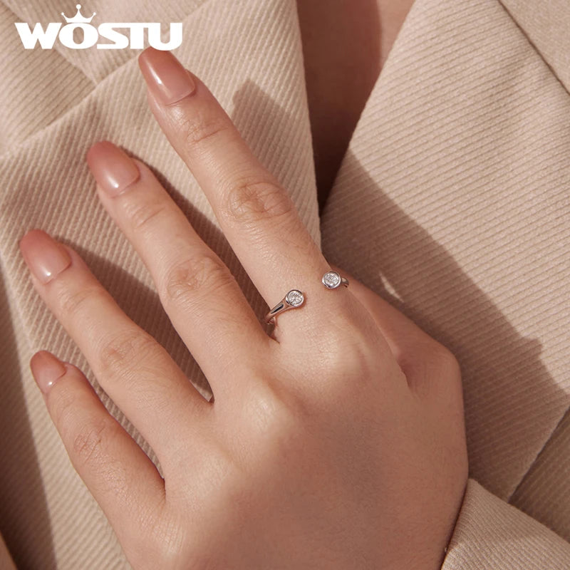 WOSTU 2 Stone Moissanite Open Ring S925 Sterling Silver For Women,Diamond Cut Minimalist Wedding Promise Rings Gift for Her - Madeinsea©
