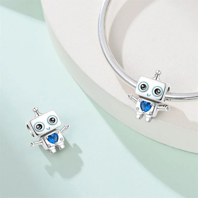 Bracelet à breloques mignonnes en argent sterling 925, taille originale, avec des motifs de monstres, robots, chiens et pandas chinois. Perles et breloques pour femmes, à créer soi-même ou pour des fêtes. Bijoux de fête.