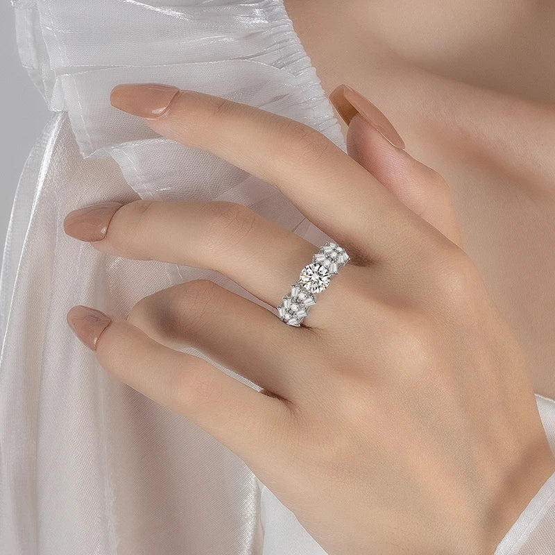 PERFANY 1CT Moissanite Ring for Women S925 Pure Silver Rectangular Chamfered Laboratory Diamond Wedding Band Luxury Jewelry - Madeinsea©