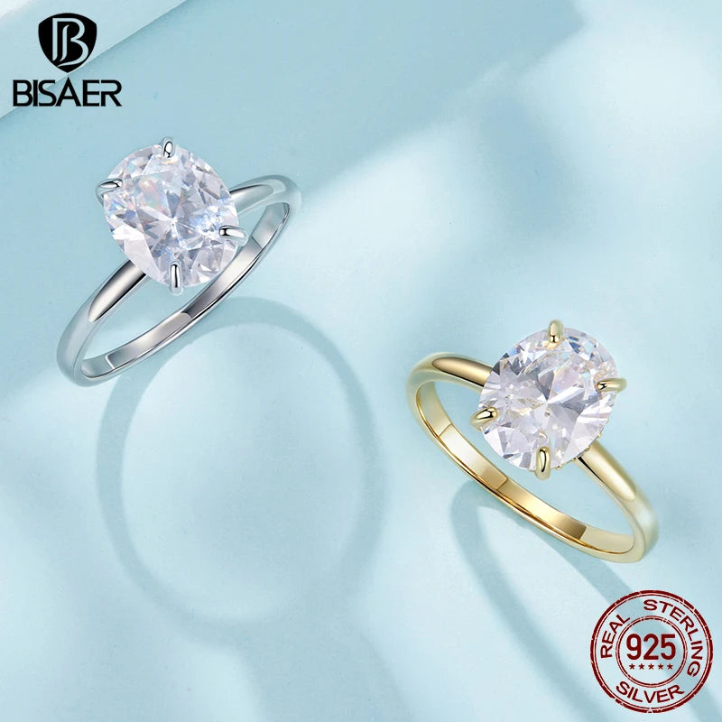 BISAER 925 Sterling Silver 3.5 Carat Oval Cut Engagement Ring Promise Band Plated White Gold for Women Wedding Fine Jewelry Gift