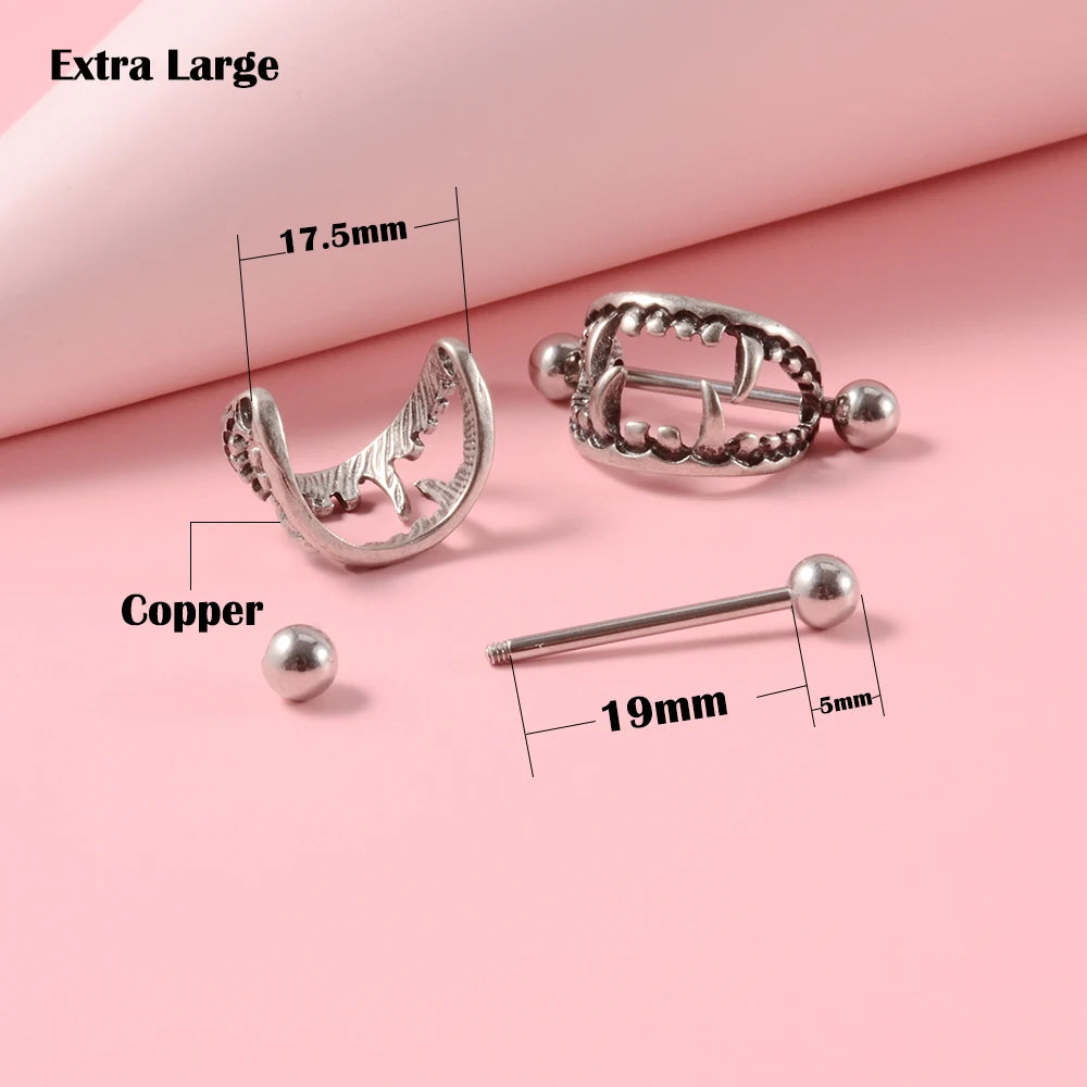 2Pcs 14G Sexy Teeth Nipple Ring Shield Cover Barbell Nipple Piercing Bar for Women Surgical Steel Breast Body Piercing Jewelry