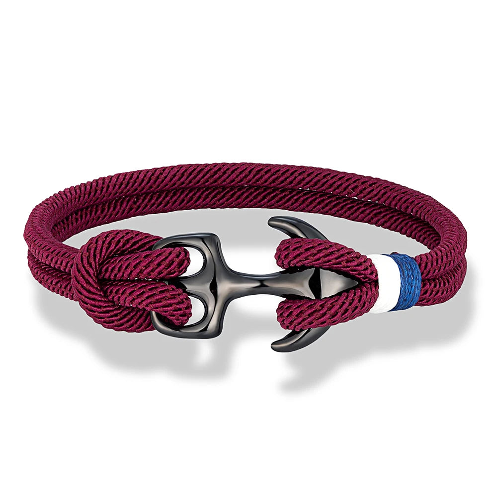 MKENDN Schwarzes Ankerarmband für Damen und Herren, zweireihiges Armband aus nautischem Seil, Sportschließe aus Edelstahl, maritimer Schmuck