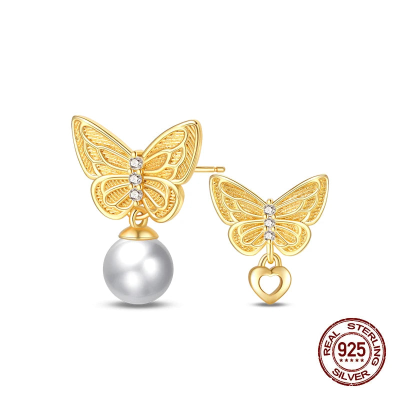 New Pearl Earrings 925 Silver Stars Moons Butterfly Sea Shell Golden Hoop Earrings Ear Stud For Women Engagement Luxury Jewelry