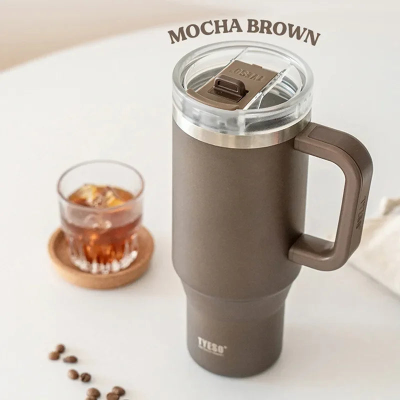 Tyeso 900/1200ml Stainless Steel Vacuum Insulated Travel Mug BPA Free Hot & Cold Coffee Tumbler with Handle Straw Tumbler Bottle