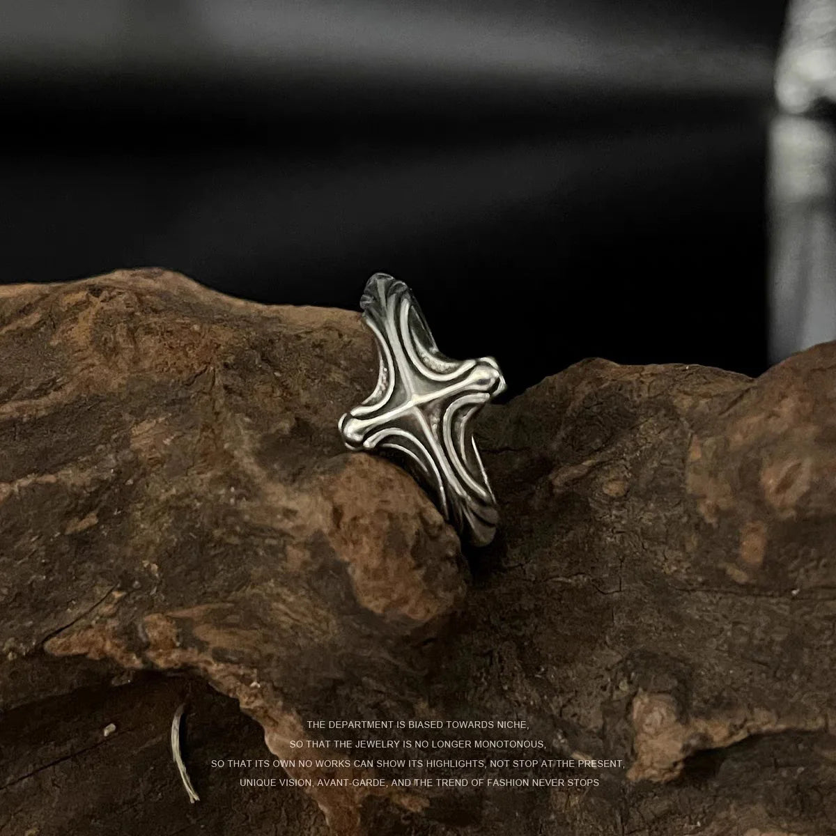 Retro Rib Cross Ring For Men Silver Color Punk Gothic Adjustable Ring Handmade Jewelry Rock Hiphop Biker Accessories Man Gift