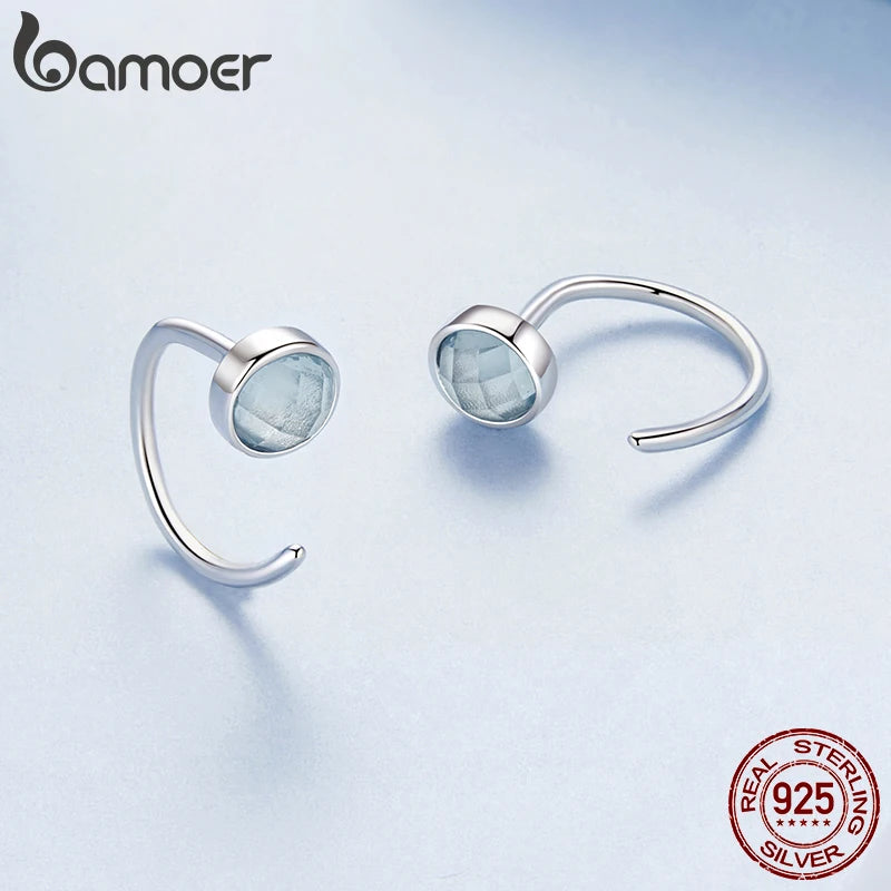 BAMOER Ohrstecker aus massivem 925er Sterlingsilber, transparenter blauer Spinell, zierliche, lässige Ohrringe für Frauen, hypoallergener Schmuck