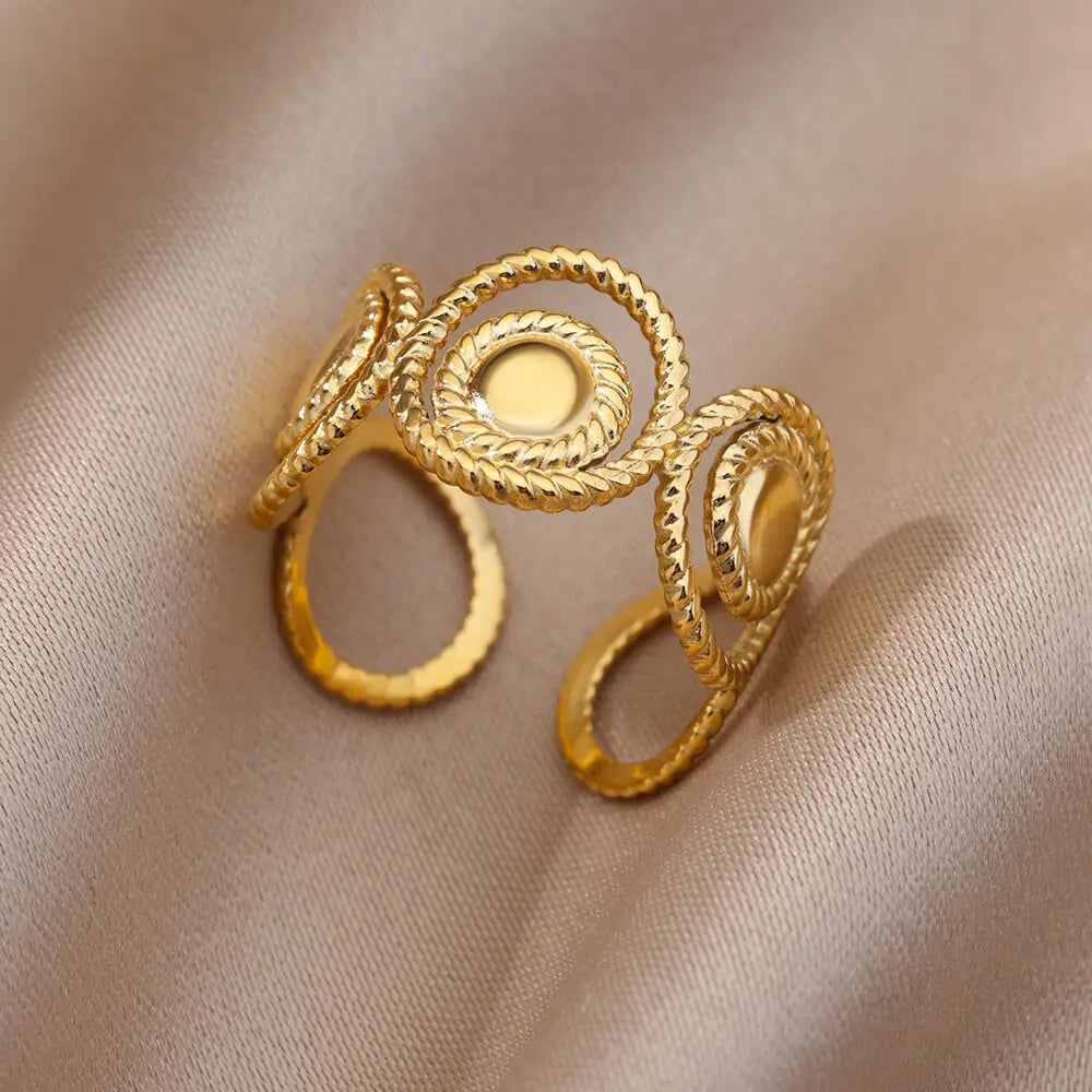 Stainless Steel Rings For Women Men Gold Color Open Gothic Geometric Ring Female Male Fashion Engagement Wedding Party Jewelry