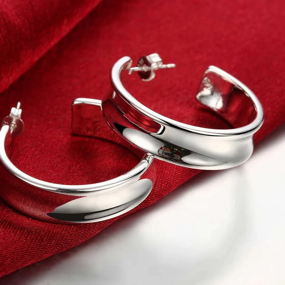 Top Quality 925 Sterling Silver Earrings Simple Round Circle Hoop Earrings For Woman Fashion Wedding Engagement Charm Jewelry - Madeinsea©