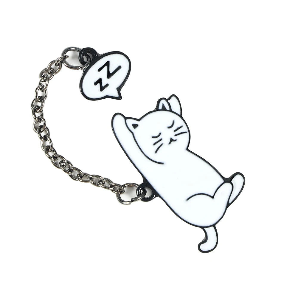 Cat Lover Collection Brooches Cute White Black Cat Badges Pins Sleepy Hug Kitty Enamel Pins Coat Hat Animal Decoration Jewelry