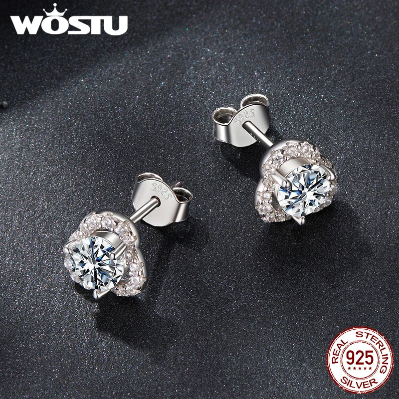 WOSTU 0.5CT Moissanite Flower Earrings 925 Silver Diamoind Cut Wedding Party Ear Studs Party Gift For Mom Daughter