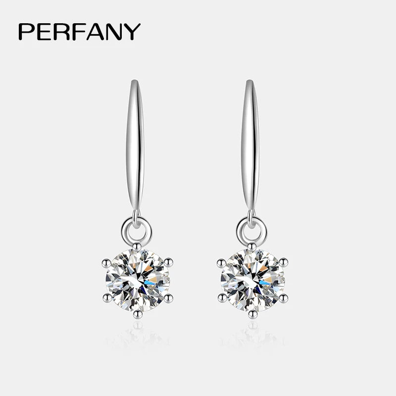 PERFANY 0.5/1CT Moissanite Drop Earring Women S925 Pure Silver Classic Six Claw Laboratory Diamond Fashion Wedding Jewelry - Madeinsea©