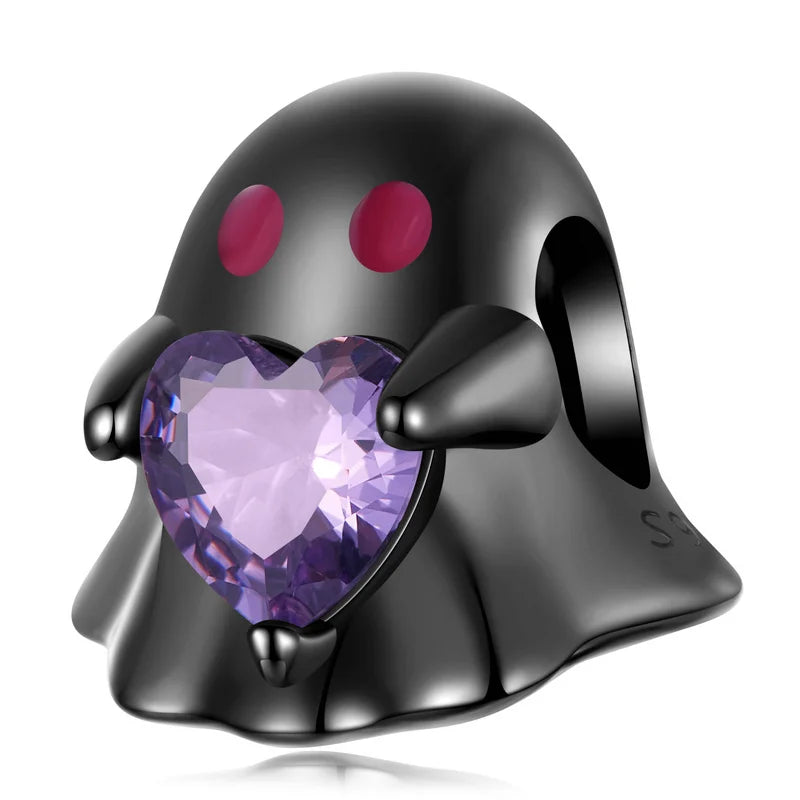 WOSTU Original Halloween Charm Series , 925 Sterling Silver Halloween Pumpkin Black Ghost Bead