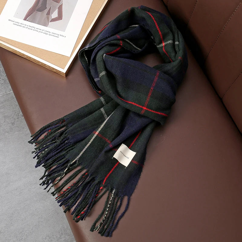 Winter Plaid Scarf Design Women Cashmere Pashmina Warm Shawl Lady Wrap Tassel Scarves Knitted Men Foulard Thick Blanket 2024 - Madeinsea©
