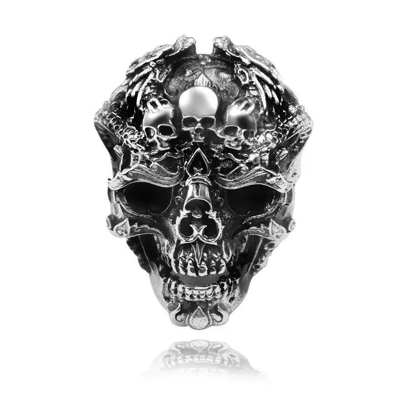 Fashion And Personality, Retro And Domineering Three Skull Ring, Open Mouth Men's Street Punk Hip-Hop Ring Bracelet