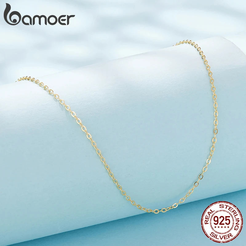 Bamoer 925 Sterling Silver O-Chain Necklace with Lobster Clasp Adjustable Basic Chain for Women Pendant Beads DIY