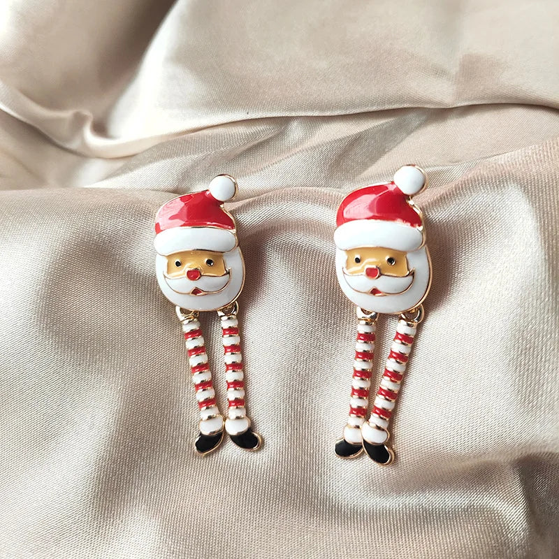 Cute Enamel Santa Claus Stud Earrings For Women Exquisite Imitation Pearl Cartoon Christmas Earring Xmas New Year Party Gifts