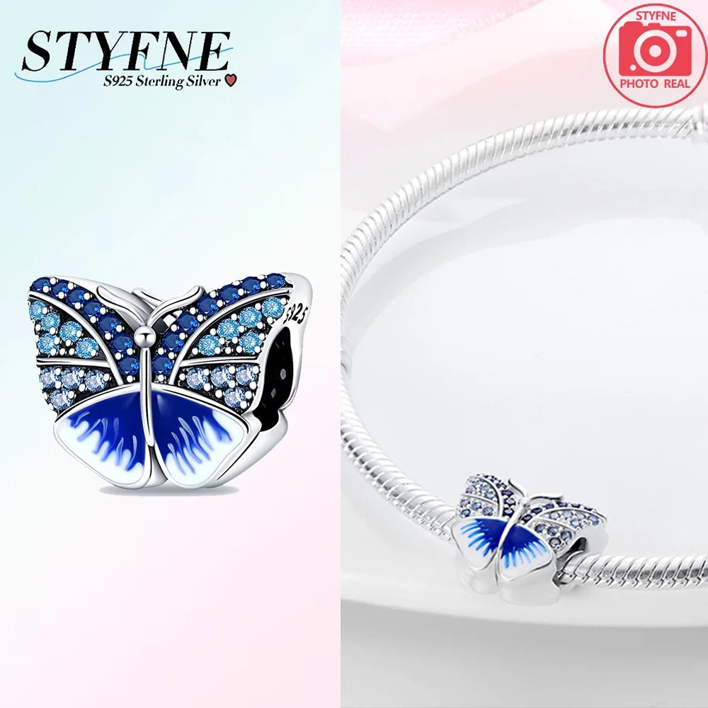 Charms 925 Silver Butterfly Series Zircon Colorful Butterfly Beaded Pendant Fit Original Bracelet DIY Jewelry Making for Women
