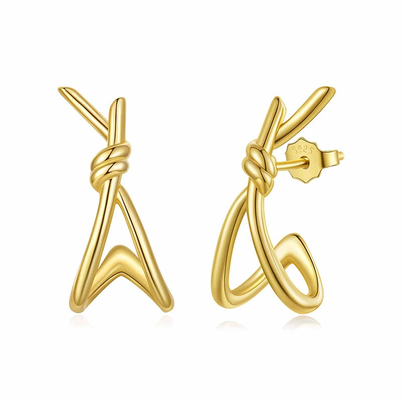 WOSTU Simple X Style Twisted Knot Wedding Stud Earrings, 925 Silver 18K Gold Hypoallergenic Ear Studs Lady Metal Jewelry Gift
