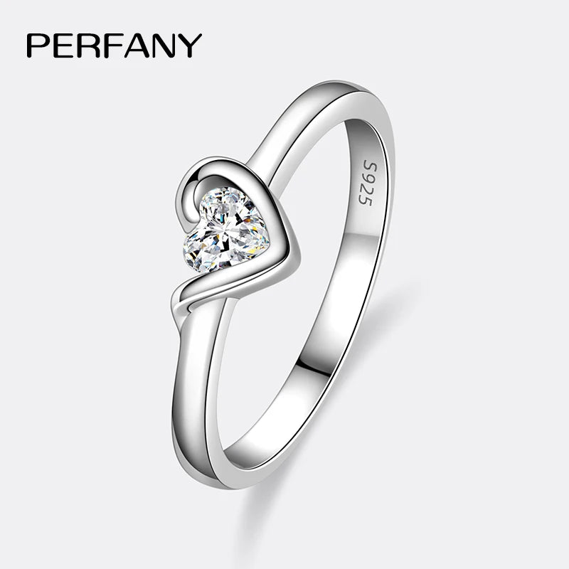 PERFANY 0.3CT Heart Cut Moissanite Ring for Women S925 Pure Silver Plated 18K Rose Gold laboratory diamond wedding jewelry