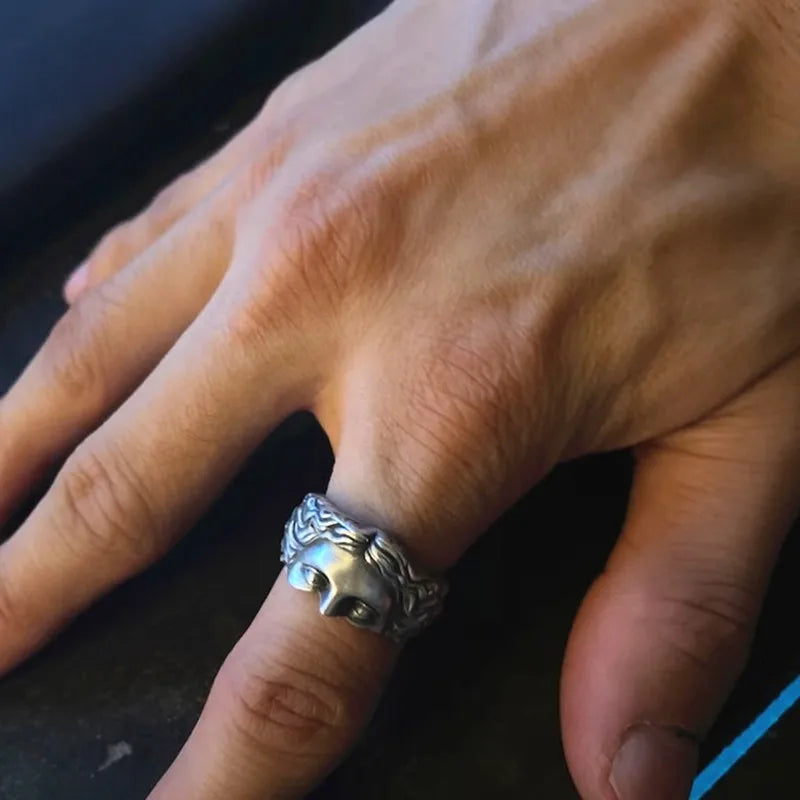 Creative Venus Mask Ring Vintage Thai Silver Relief Opening Adjustable Ring Confession Gift