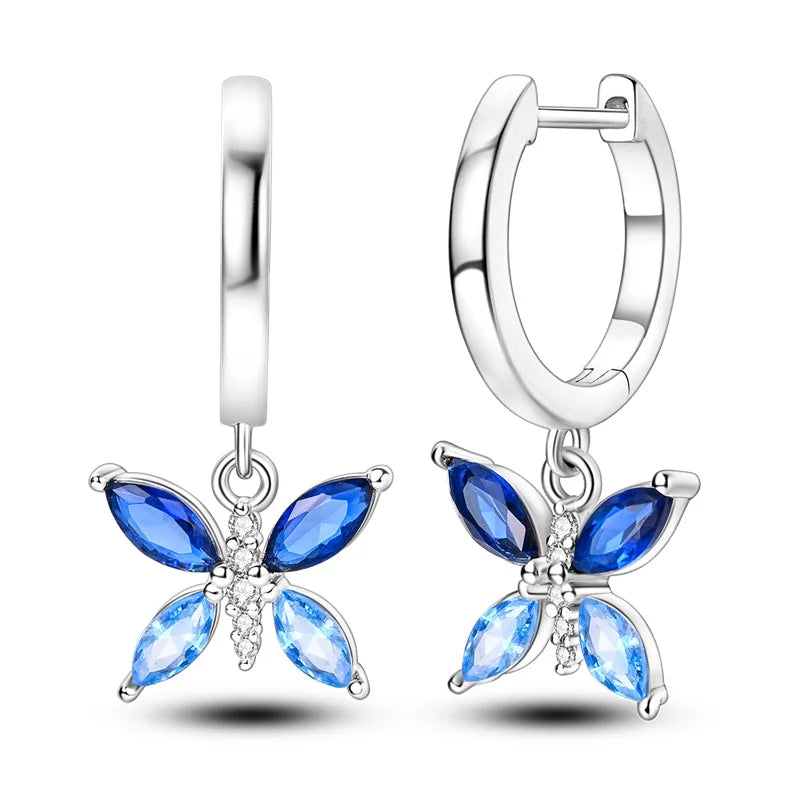 Spring Series Earrings For Women 925 Silver Butterfly Elf Dragonfly Flower Rose Ear Studs Earrings Fine Valentine's Day Jewelry