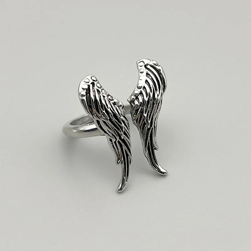 Retro Big Angel Wings Ring For Men Women Silver Color Punk Gothic Open Ring Handmade Designer Jewelry Unisex Accessories Gift