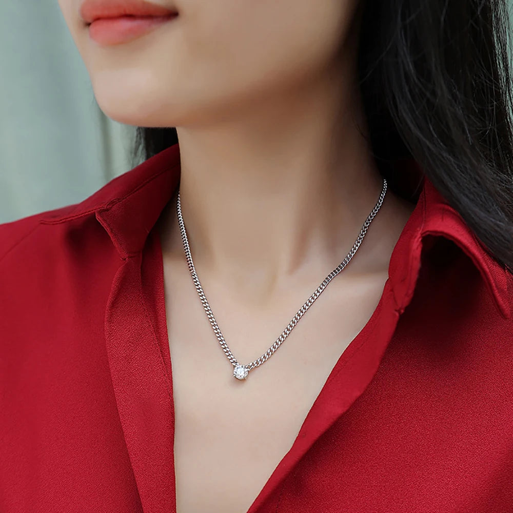 Serenity 1-3ct D Moissanite Necklace for Women Man Gift S925 Sterling Silver 3mm Width Cuban Chain Pendant Necklace Fine Jewelry