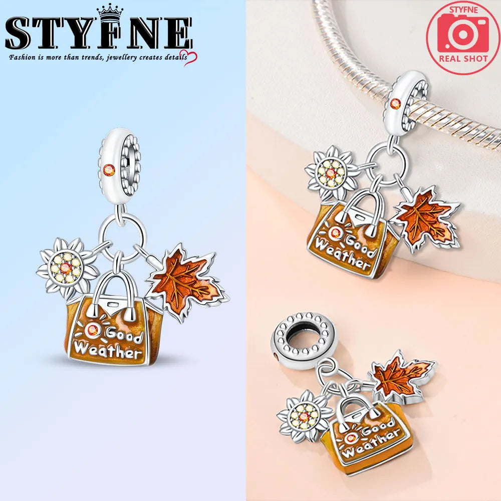 New in Harvest Season Pumpkin Charms Beads Fits Original Bracelet 925 Silver Women Necklace DIY Charms Fine Jewelry Gifts