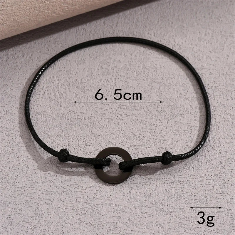 Adjustable Black Leather Rope Bracelet