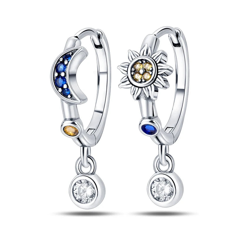 New Earring For Women 925 Silver Sparkling Butterfly Bear Pink Heart Princess Double Hoop Earrings Luxury Party Jewelry