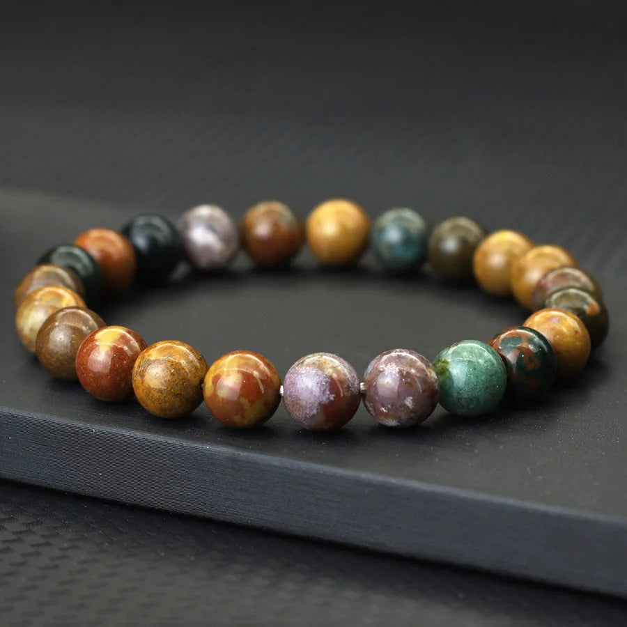 6mm/8mm/10mm Grade A Genuine Natural Marine Agates Beaded Bracelet Unisex Minimalist Smooth Stone Meditation Healing Braslet