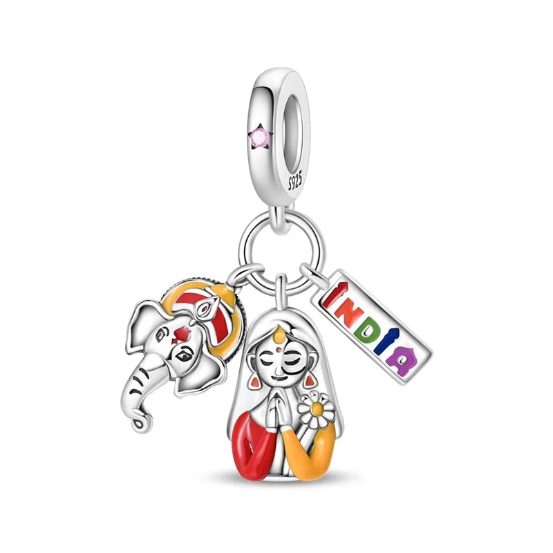 Hot Sale Charms Bead 925 Sterling Silver Winter Series Snowman Elk Christmas Pendants Fit Bangle Bracelet Necklace DIY Jewelry